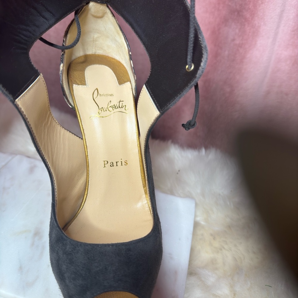 CHRISTIAN LOUBOUTIN NIB CAMPANIA TAUPE SUEDE PYTHON HEEL PUMPS 38 - Picture 6 of 12